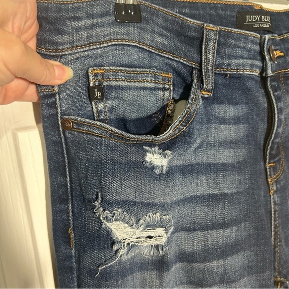 Judy Blue Buffalo Plaid Patch Distressed Skinny Jeans, Size 13/31 Style JB8268DK - Picture 3 of 15